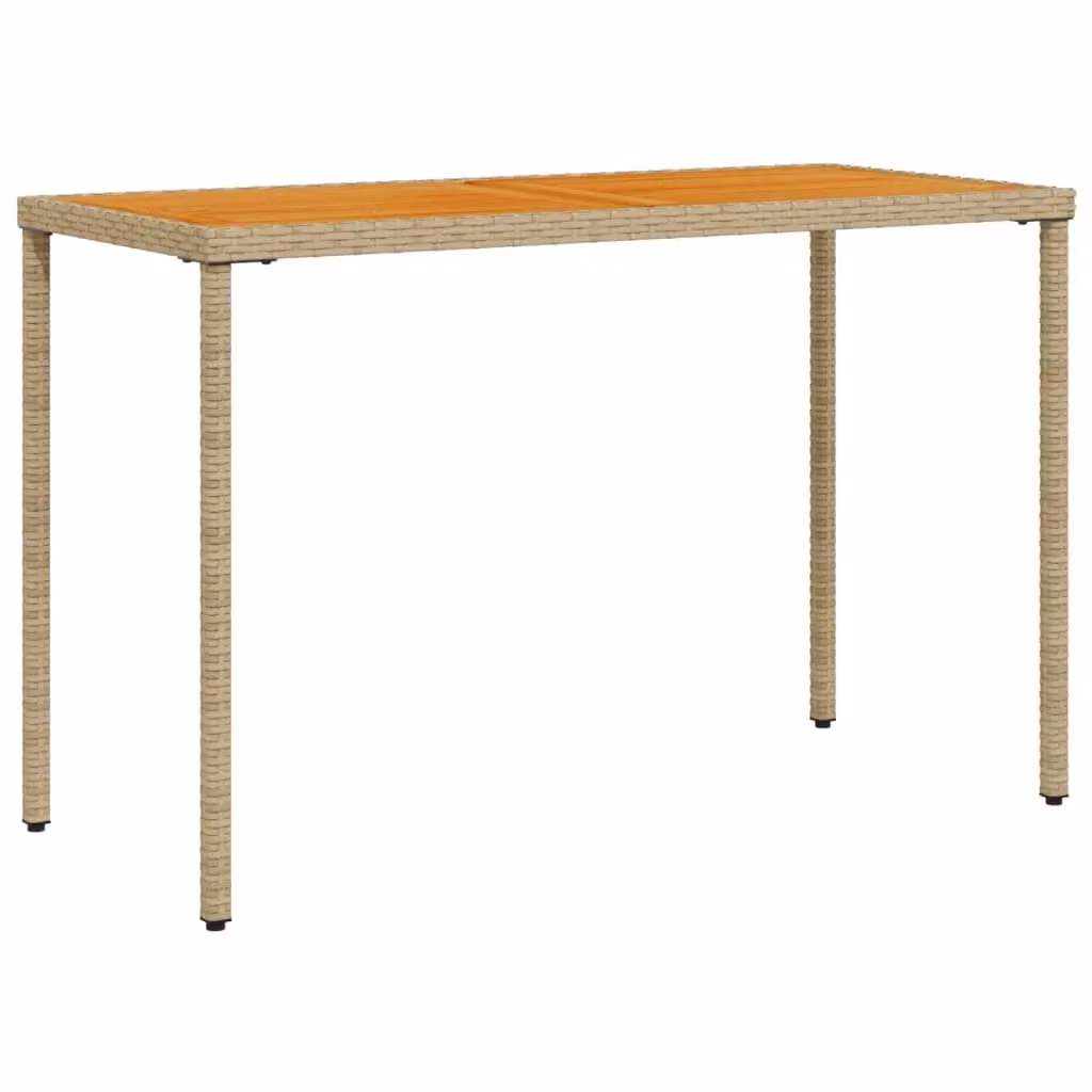 Berkfield Home Garden Table with Acacia Wood Top and Beige Poly Rattan, W/D/H: 115 x 54 x 74 cm – 2