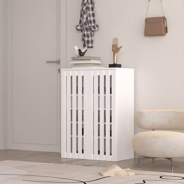 Home Source 2 Door Shoe Storage Cabinet with Adjustable Shelves in White