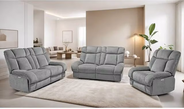 DS Living Torino Recline 3 and 2 Seater Sofa Bundle in Grey or Silver Fabric