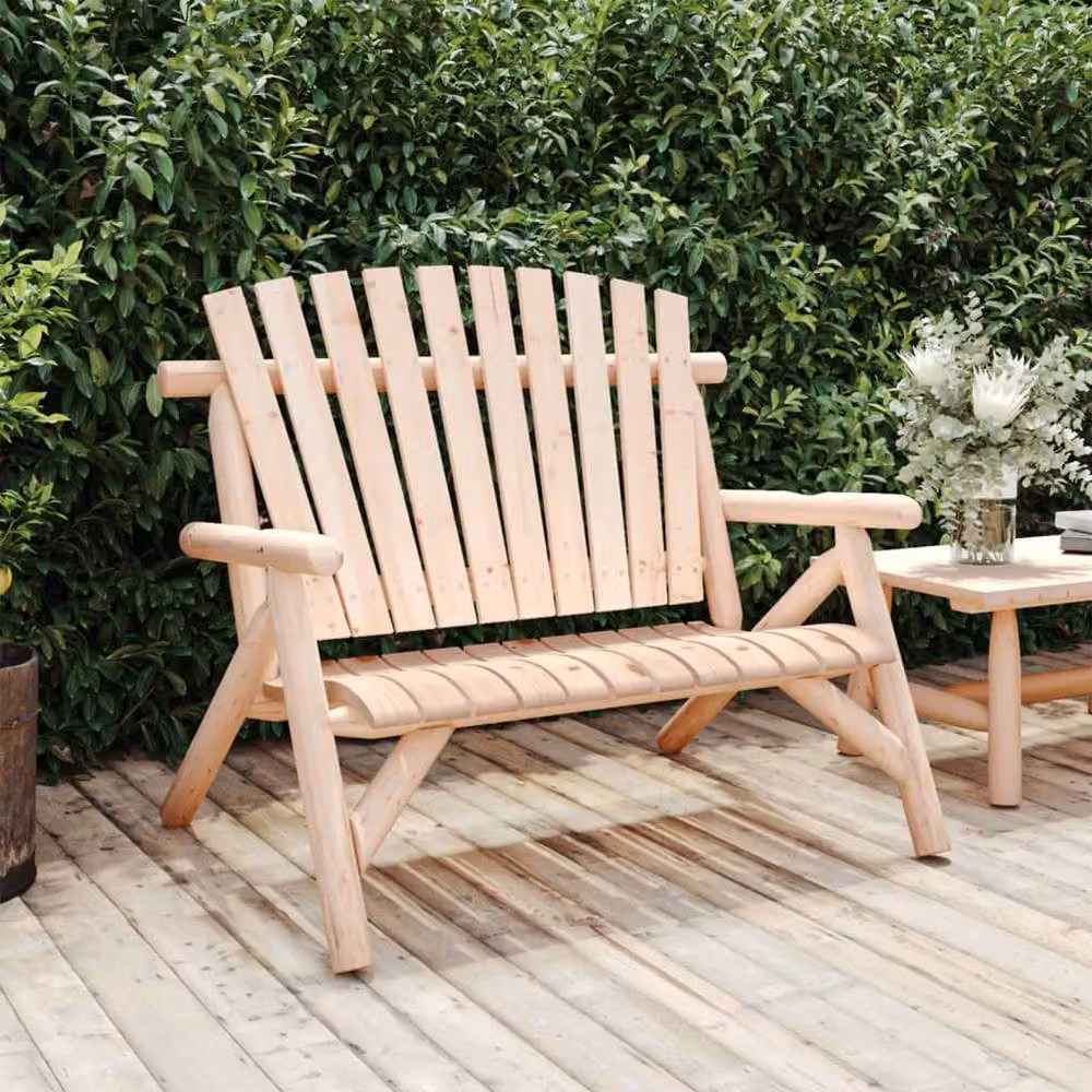 Berkfield Home 2-Seater Spruce Wood Garden Bench in Natural, W/D/H: 119 x 85 x 98 cm – 2