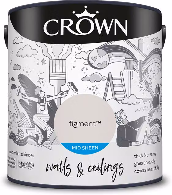 Crown Figment Mid Sheen Emulsion Walls and Ceilings Paint, 2.5l