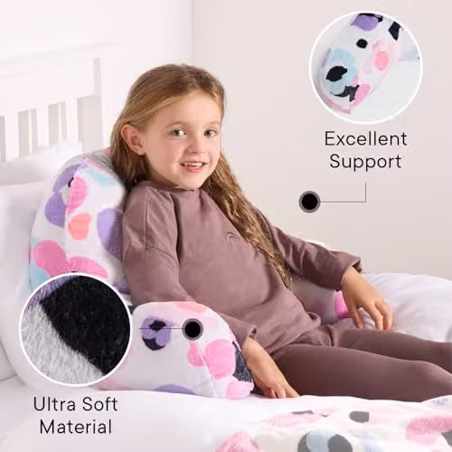 OHS Leopard Print Kids Cuddle Reading Pillow in Pink, Soft Teddy Fleece Support Cushion W/D/H: 45 x 45 x 30 cm – 2