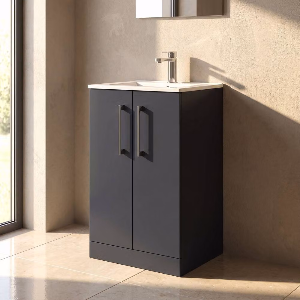 Balterley Modern Freestanding Bathroom Floor Vanity Unit with Soft Close Doors in Black and Grey, W: 34.5 cm – 3