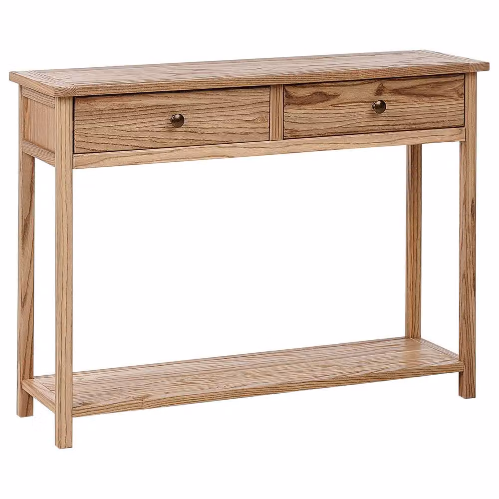 Wyld and Coco Rustic Sassafras Wood Console Table with 2 Drawers, Brown, W: 100 cm, D: 31 cm, H: 74 cm – 2