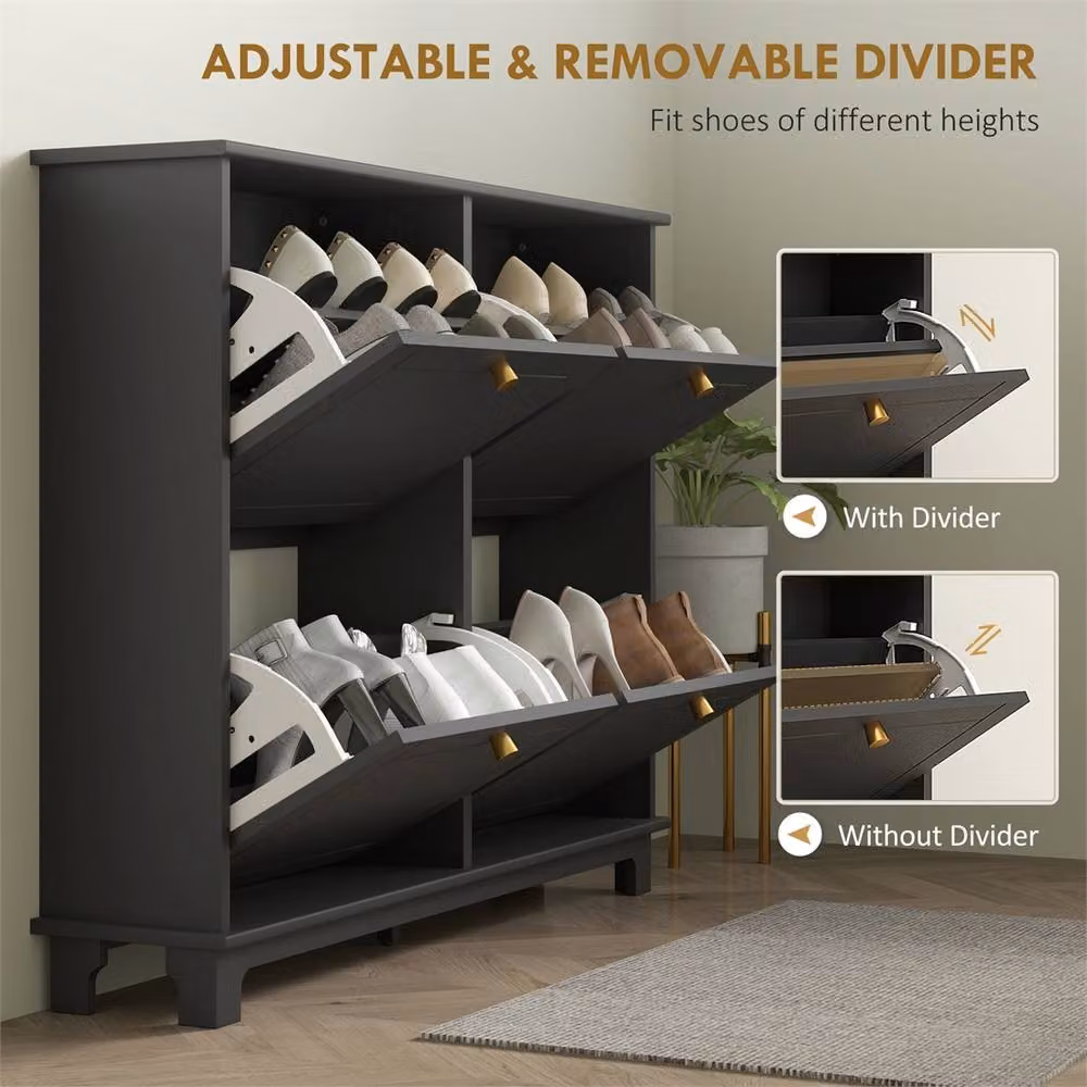 Nordara Minimalist Black Matt Shoe Storage Cabinet with Tilting Compartments W: 100 cm, H: 80 cm – 3