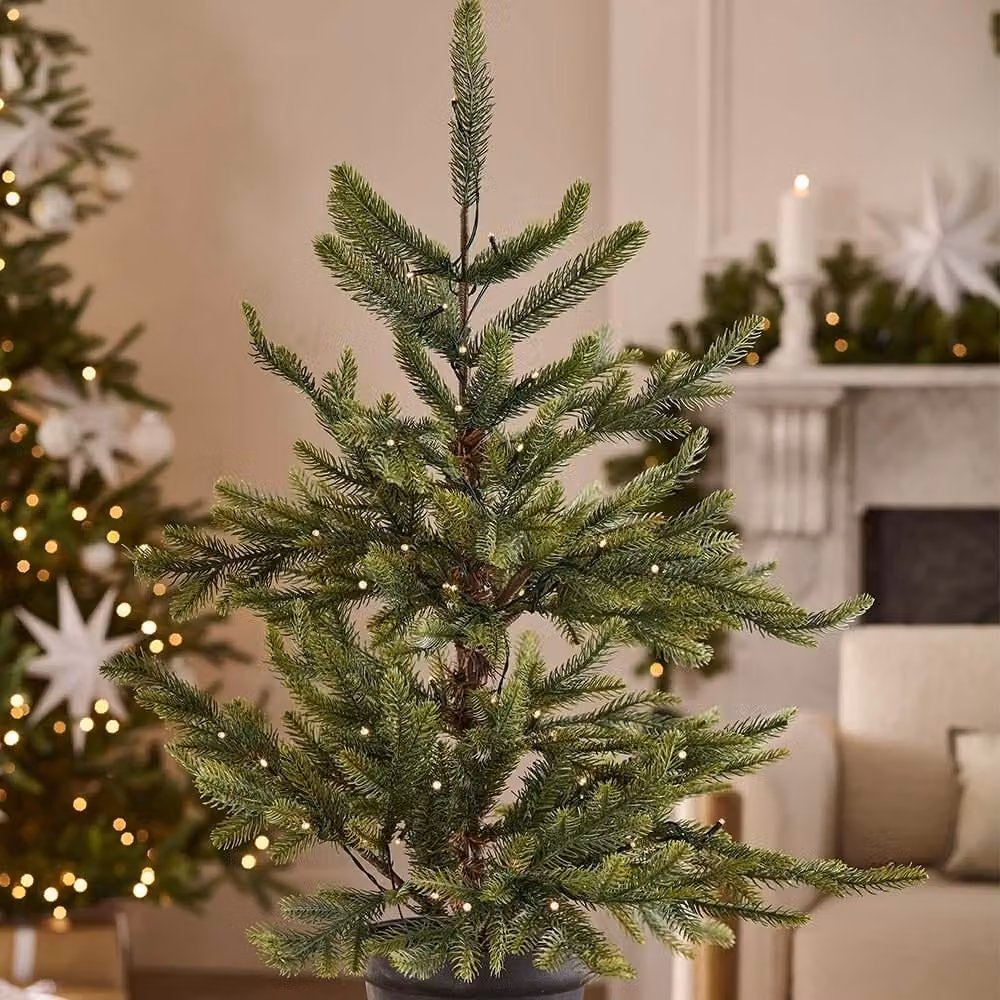 Noma Pre-Lit Nordmann Fir Potted Christmas Tree with Warm White LED Lights, Green, Height: 91 cm