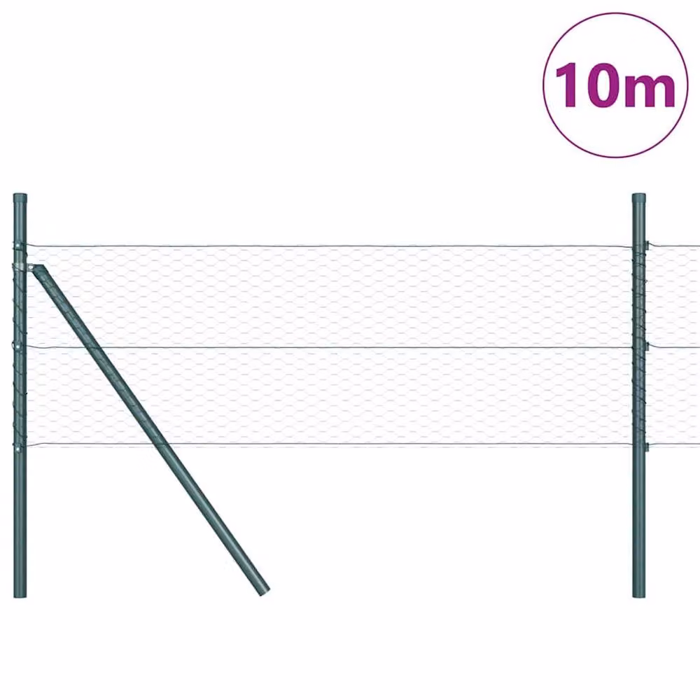 Berkfield Home Green Steel Hexagon In-Ground Fence, W: 10 m, H: 0.5 m – 3