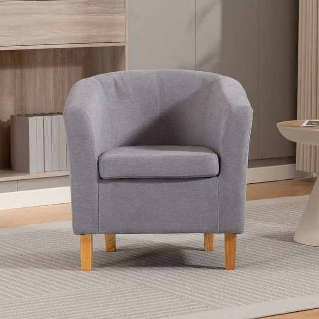 Artemis Home Millie Grey Fabric Tub Accent Chair with Armrests and Solid Wood Frame
