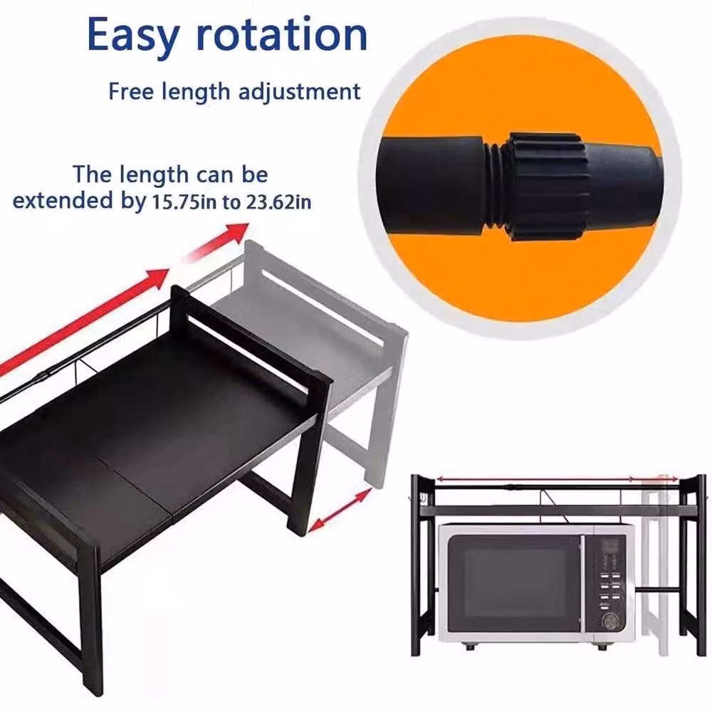 KORVIXA 2 Tier Expandable Microwave Oven Rack Stand in Black, W/D/H: 100 x 100 x 100 cm – 3