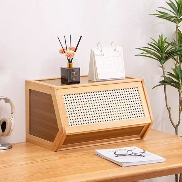SPETLEK Bamboo Storage Cabinet in Natural Brown with Hinged Doors, W/D/H: 31.0 x 30.0 x 30.0 cm