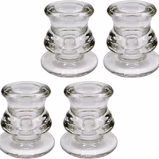 Marco Paul Minimalist Round Glass Candle Holder Set in Transparent and Beige