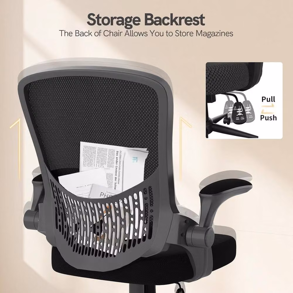 Gartistgo Ergonomic Mesh Office Chair with Flip-Up Arms and Storage Back in Black – 6