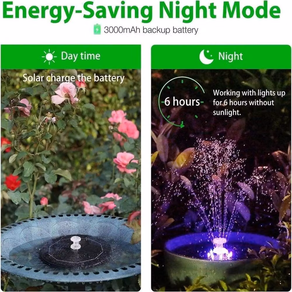 EONLION Solar Powered 8 LED Fountain Pump in Black – 4