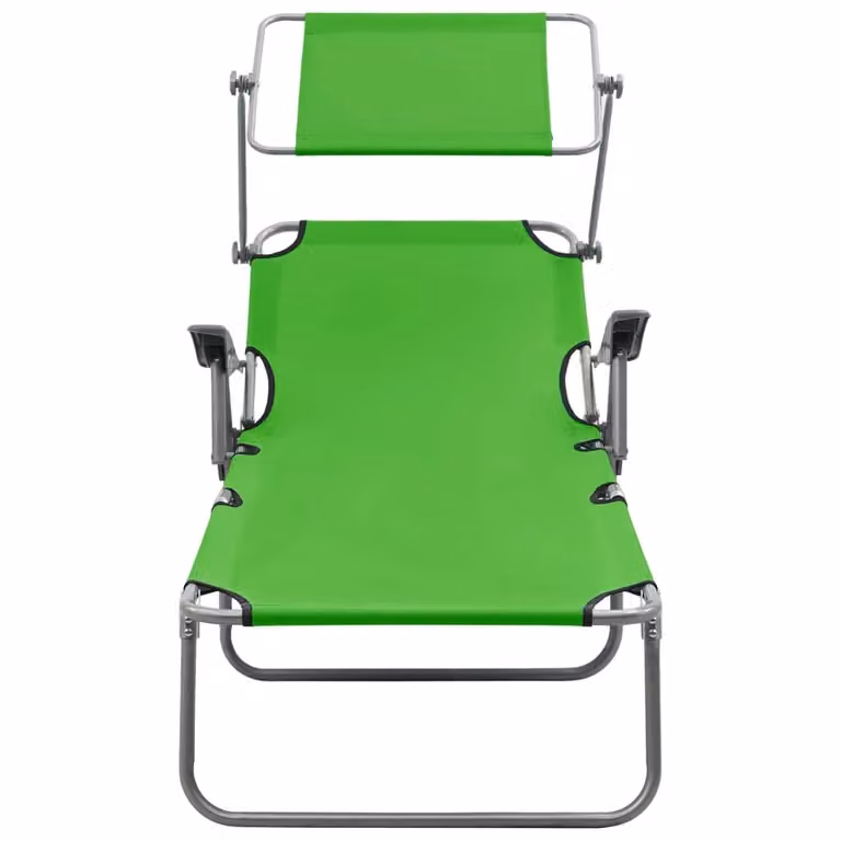 Berkfield Home Sun Lounger with Canopy and Adjustable Headrest in Green Powder Coated Steel