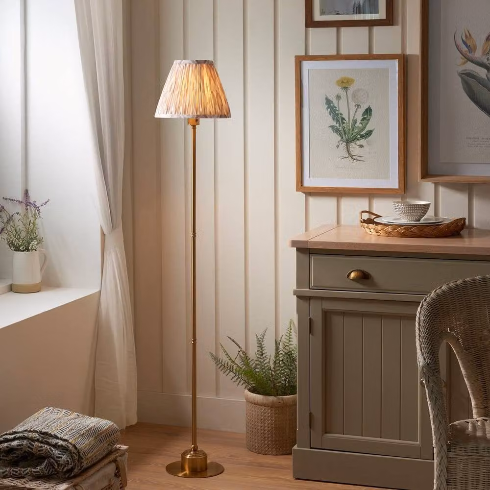 Netlighting Burley Rechargeable Dimmable LED Floor Lamp with Fabric Shade in Gold/Brass – 2