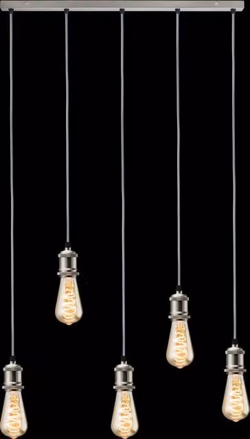 Netlighting Knightsbridge CALLA 5 Light Bar Pendant in Brushed Chrome and Grey with E27 Vintage Glass Shades