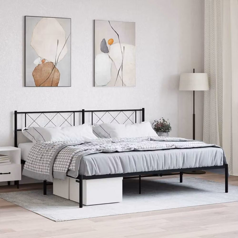 Berkfield Home Metal Bed Frame with Headboard in Black, Super King Size, W/D/H: 180 x 200 x 90 cm – 2