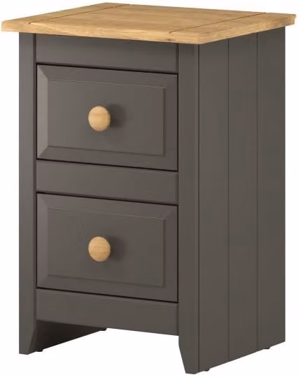Core Capri Carbon and Antique Waxed Pine 2 Drawer Petite Bedside Table