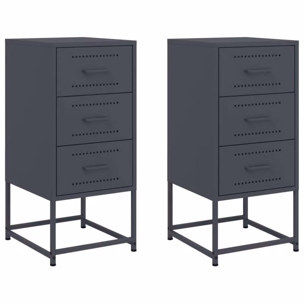 Berkfield Home Set of 2 Durable Metal Bedside Cabinets in Anthracite, W/D/H: 36 x 39 x 78 cm – 3