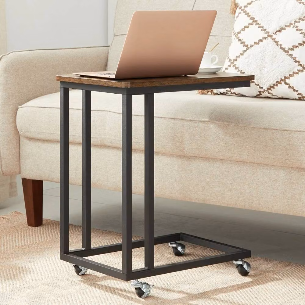 KORVIXA Industrial Brown Side Table, Sofa and Laptop Table with Castors – 3