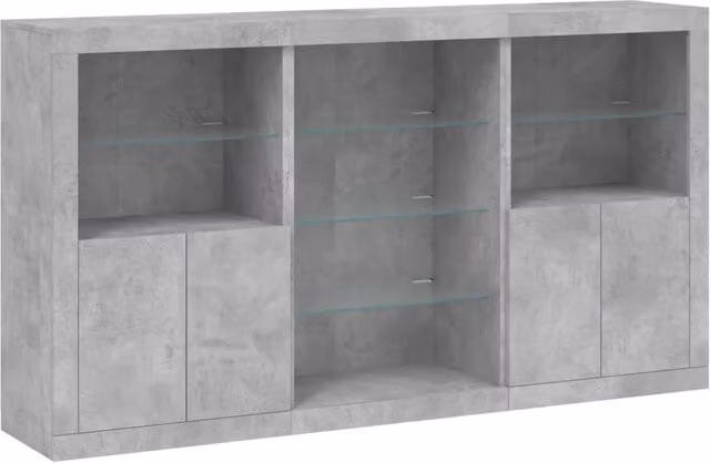 Berkfield Home Modern Sideboard with Integrated LED Lights in Concrete Grey, W: 181.5 cm, D: 37 cm, H: 100 cm