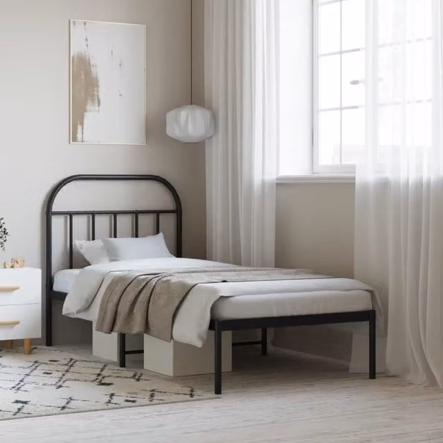 Berkfield Home Metal Bed Frame with Headboard in Black, W/D/H: 90 x 190 cm – 1