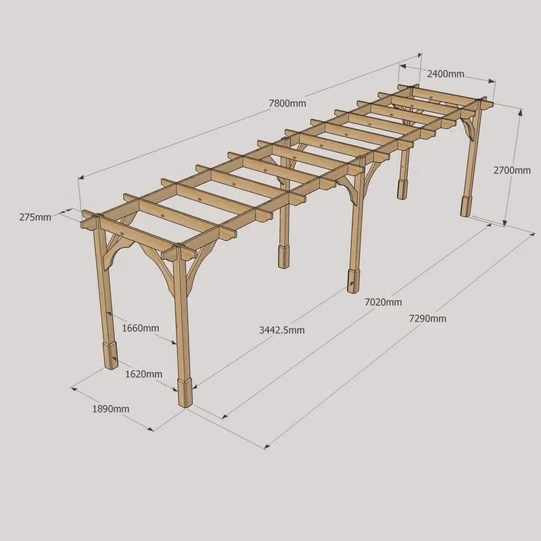 Rutland County Garden Furniture Ltd Premium 6 Post Wood Pergola in Brown and Light Green, W: 780 cm, D: 240 cm, H: 270 cm – 4