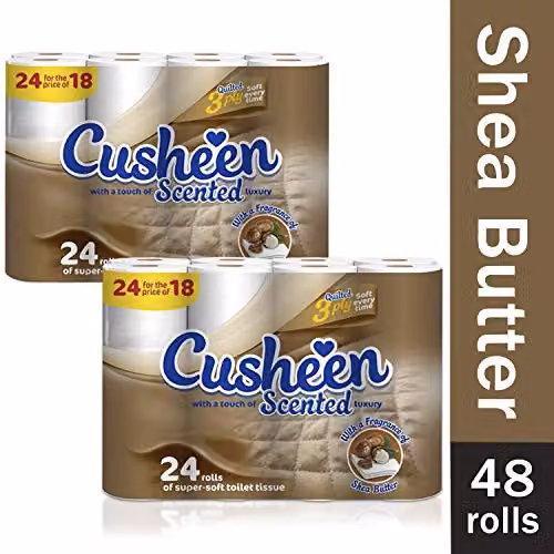 Cusheen Quilted 3 Ply Shea Butter Fragrance Toilet Rolls, White, Pack of 48 – 2