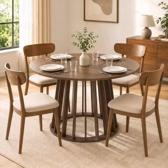 HOMCOM Modern Round Dining Table for 4-6 People, Light Walnut