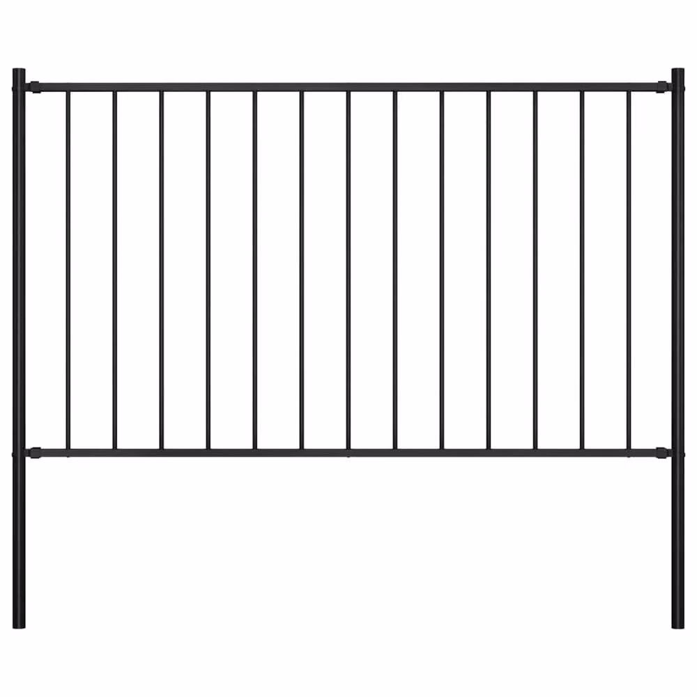 Berkfield Home Durable Powder-coated Steel Fence Panel with Posts, Black, H: 1.7 m, W: 1.25 m – 2