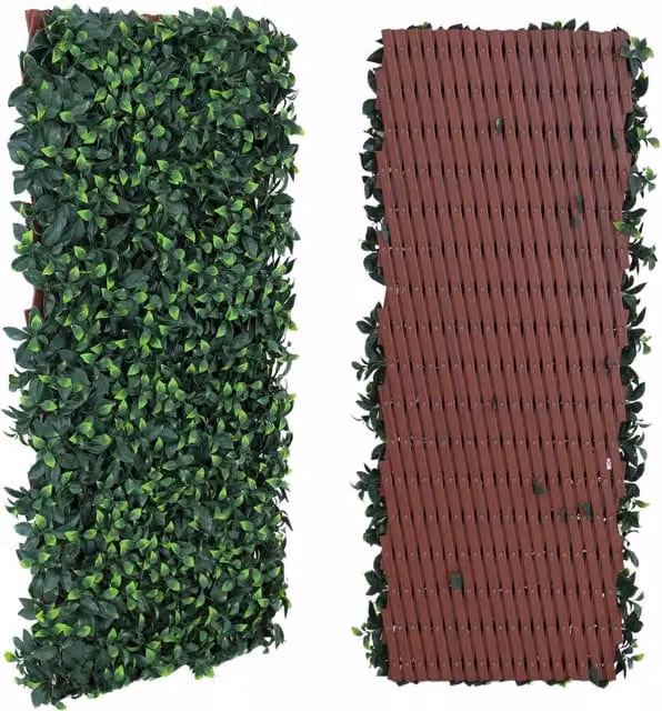 NOVECRAFTO Artificial Ficus Leaf Privacy Screen Expanding Trellis in Green and Brown, W: 90 cm, H: 180 cm
