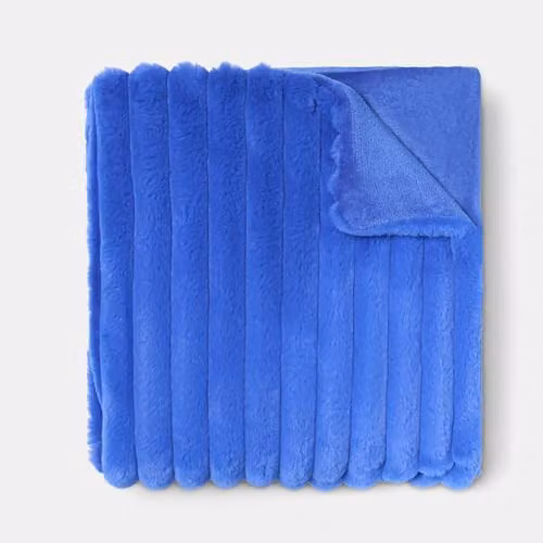 OHS Ribbed Faux Fur Fleece Throw Blanket, Cobalt Blue, W: 125 cm, D: 150 cm – 4