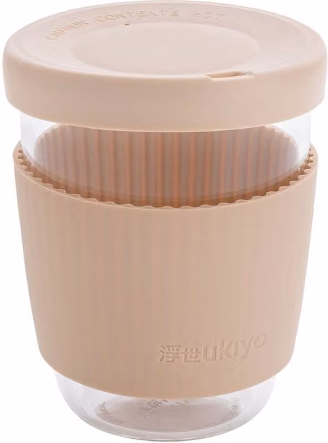 Ukiyo Brown and Beige Borosilicate Glass Tumbler Mug with Lid, 360 ml