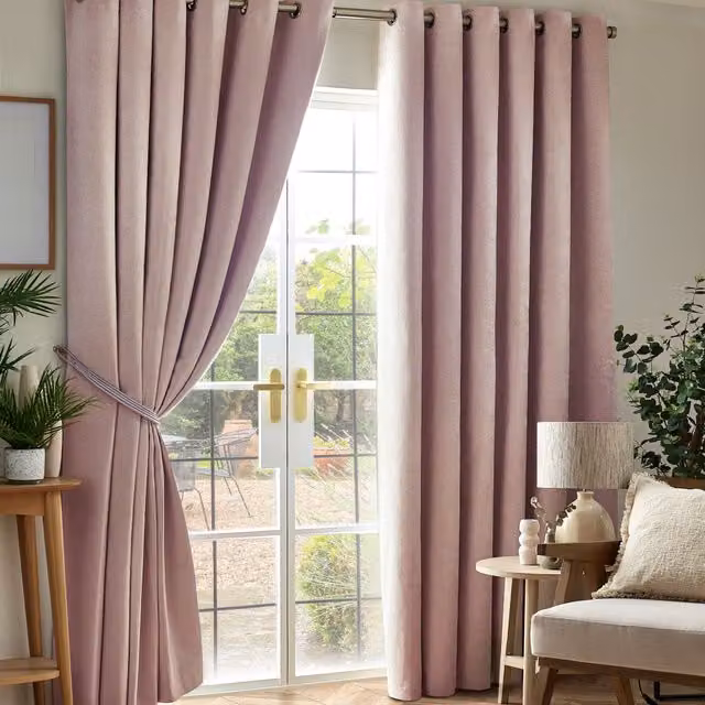 Luxor Living Pink Chenille Blackout Eyelet Curtains, Thermal Insulating Pair, Width: 168 cm, Drop: 229 cm