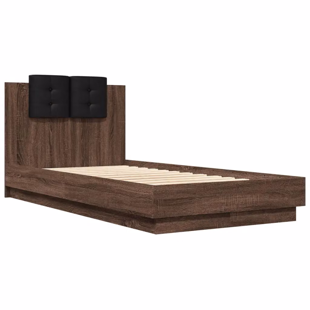 Berkfield Home Small Single Bed Frame with LED Lighting and USB Charging Port, Brown Oak – 2