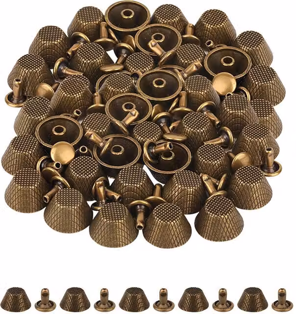 Neel Blue Etched Mushroom Bag Feet Rivets with 9mm Tubular Studs, 14mm, Bronze, 25pcs – 1