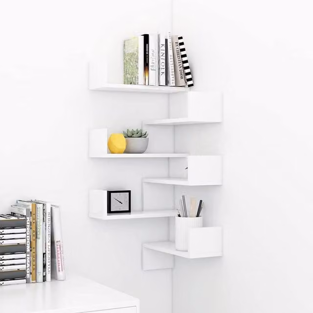 Berkfield Home Wall Mounted Corner Shelf Set of 2, White, W/D/H: 40 x 40 x 50 cm