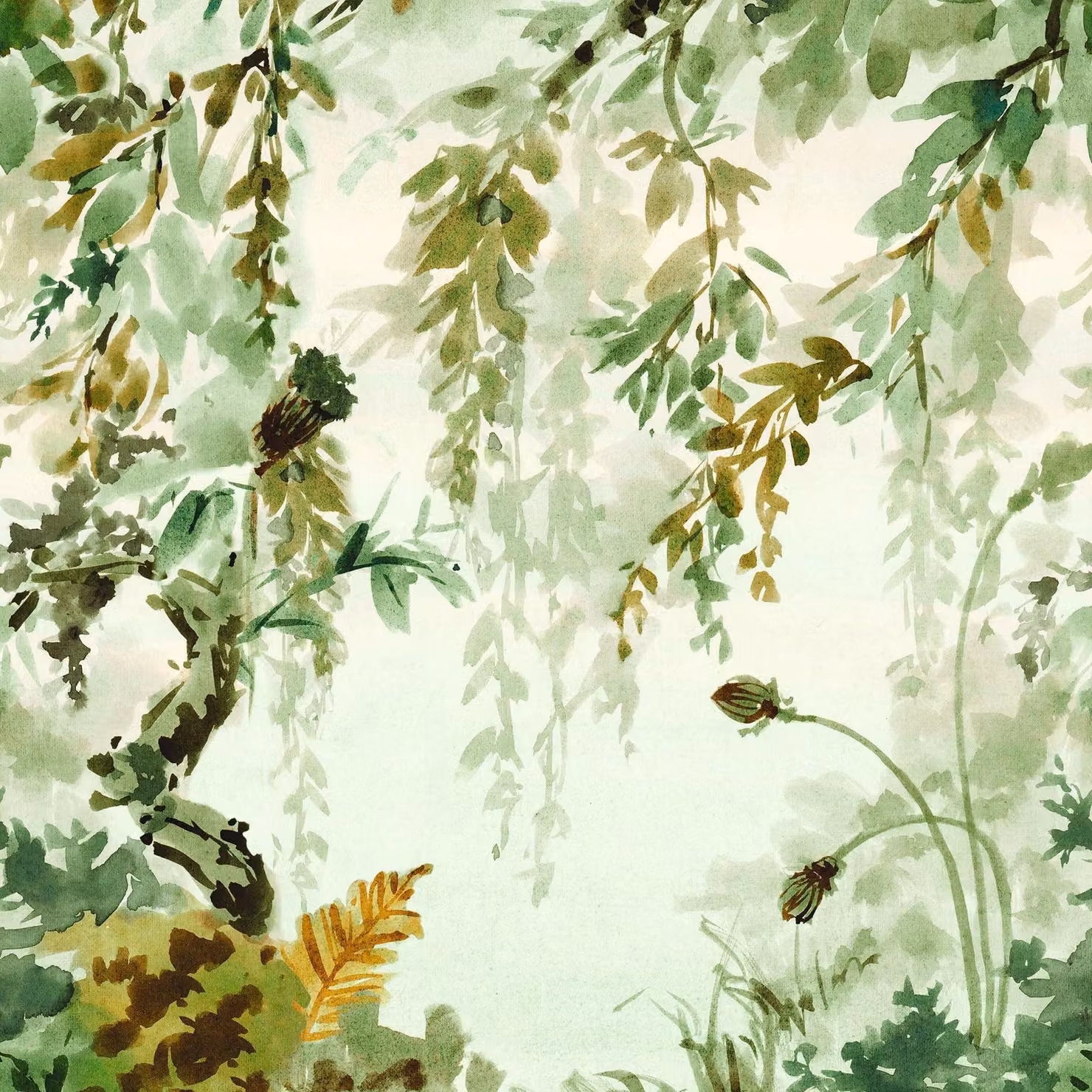 Grandeco Naive Watercolour Jungle Floral Mural in Green, W: 159 cm, H: 280 cm – 4