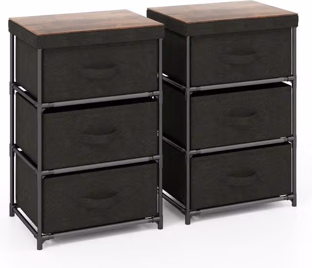 Costway 3-Tier Fabric Dresser and Nightstand Home Organiser Unit with 3 Drawers in Black – 1