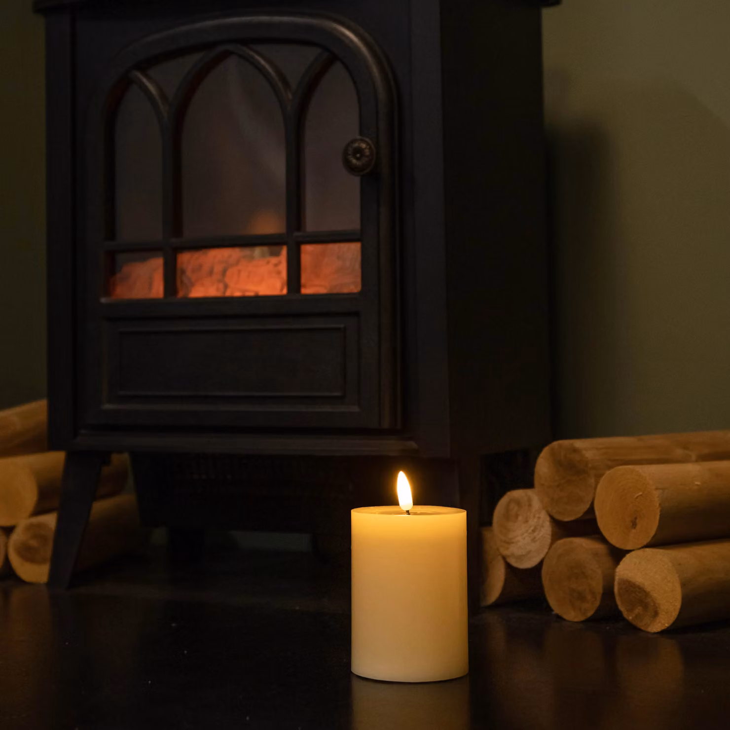 Samuel Alexander Cream Wax Melted Pool Effect LED Pillar Candle with Timer and Flicker Function, W/D/H: 7.5 x 7.5 x 10 cm – 3