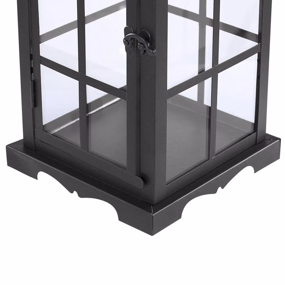 Wyld and Coco Black Iron Lantern Glass Door Pillar Candle Holder – 3