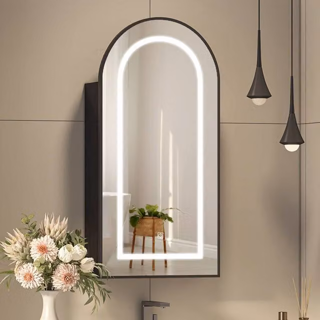 KEEPREAPER Modern Black Bathroom Mirror Cabinet with LED Lighting and Shaver Socket, W/H: 40 x 80 cm