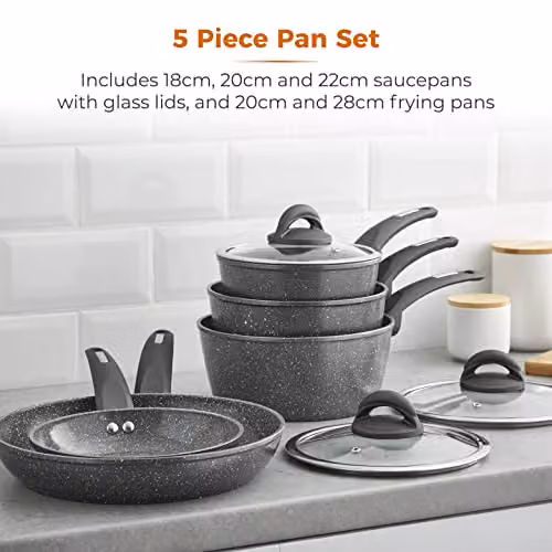 Tower Cerastone T81276 Forged 5 Piece Pan Set with Non-Stick Ceramic Coating and Soft Touch Handles in Graphite Grey, including 18/20/22 cm Saucepans and 20/28 cm Frying Pans – 2