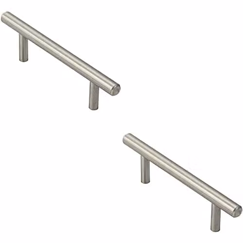 Loops 2 Pack Mini Round T-Bar Pull Handles in Brushed Silver, 100 x 8mm, 64mm Fixing Centres