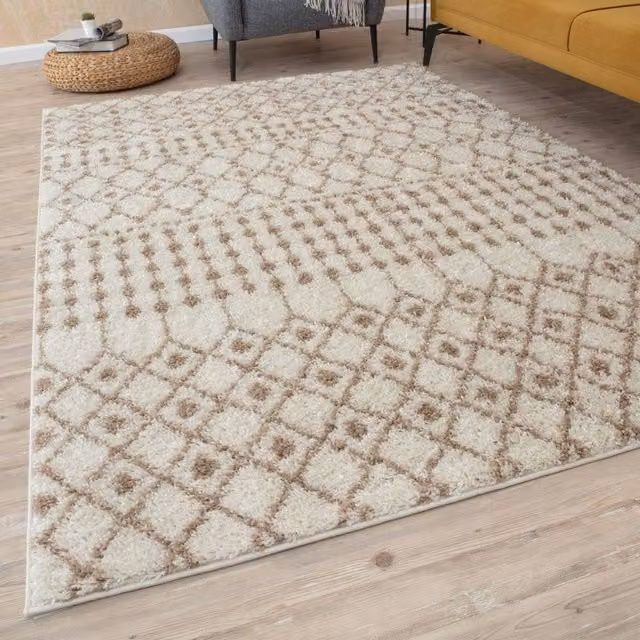THE RUGS Soft Moroccan Diamond Shaggy Rug, Ivory Beige, W: 200 cm, D: 290 cm