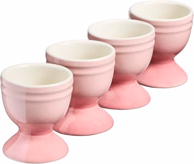 Cooks Professional Set of 4 Pink and Black Stoneware Egg Cups, Dishwasher and Microwave Safe