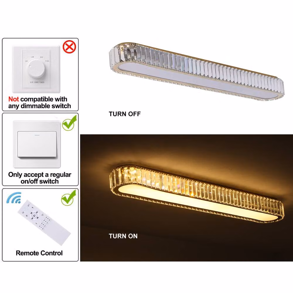 NIVOR Gold Rectangular Crystal LED Dimmable Flush Mount Ceiling Light, 100 cm – 3