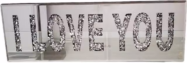 DEENZ Crushed Crystal Mirror I Love You Wall Art Plaque in Silver