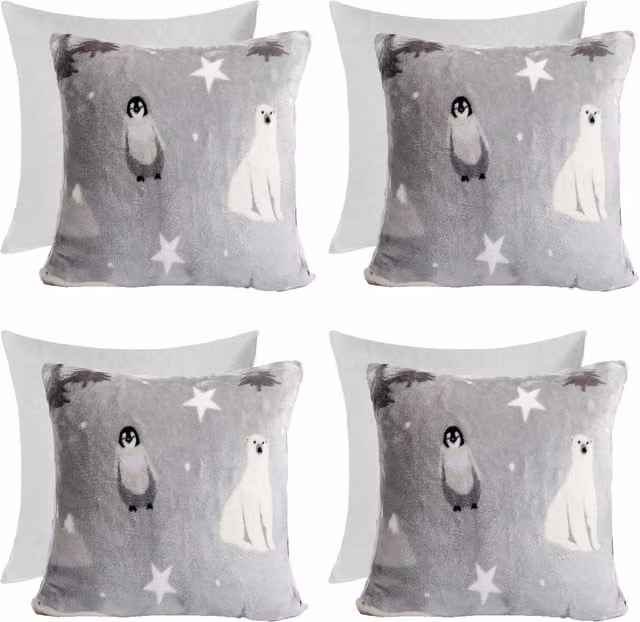 OHS Pack of 4 Grey Arctic Flannel Filled Square Cushions