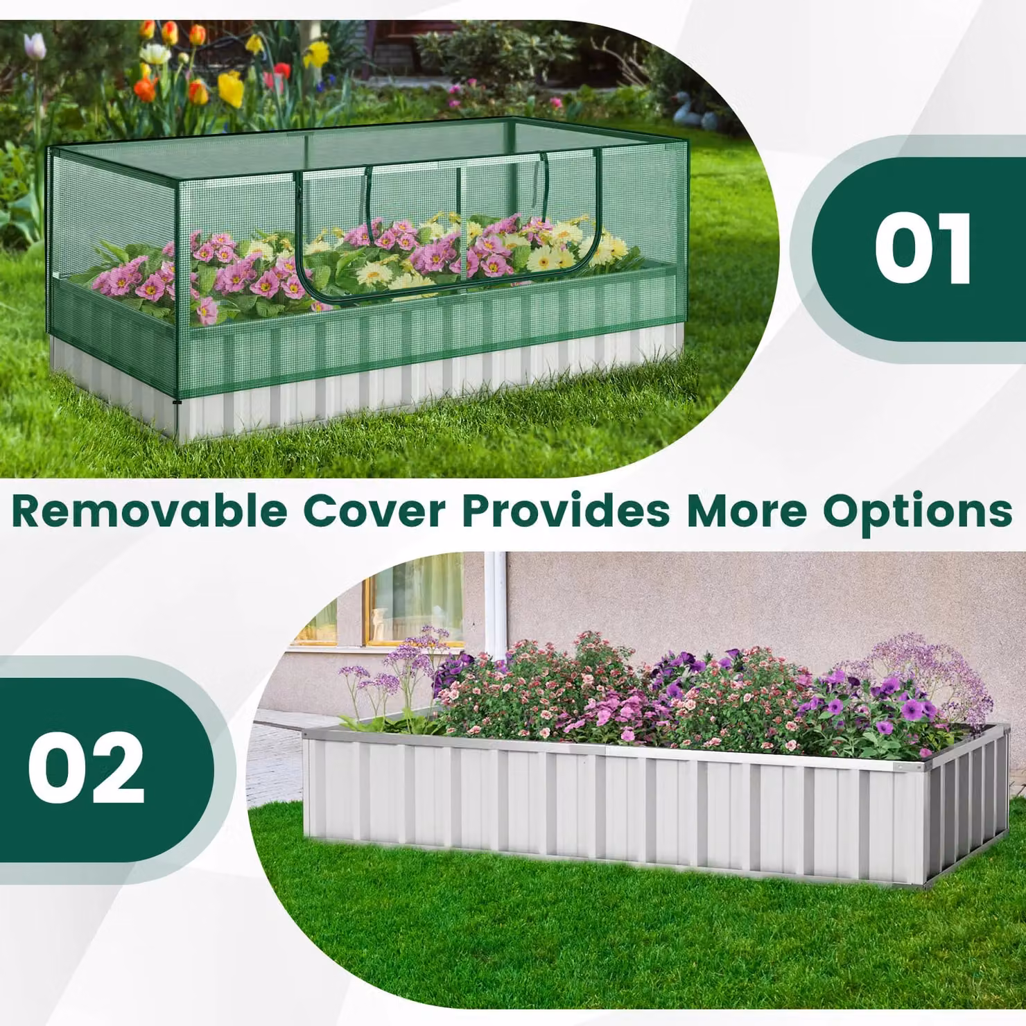 Gymax Green Metal Garden Raised Bed with Cover and Roll-Up Windows, W/D/H: 174 x 90 x 71 cm – 2